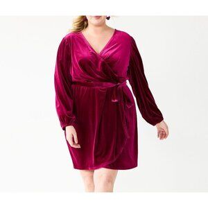 Nine West Burgundy Velvet Dress w/Tie Size XL New Christmas Holiday Party Velour